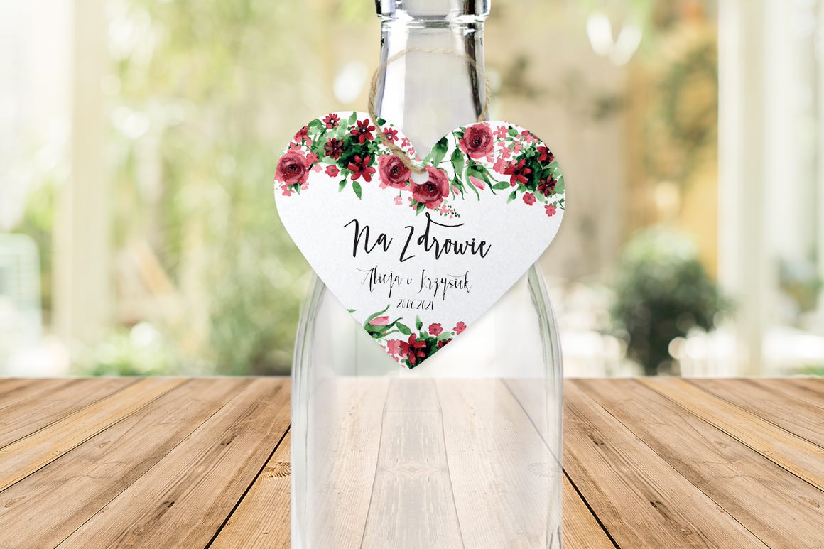 Dodatki ślubne Zawieszka na alkohol w kształcie serca - Burgundowe róże
