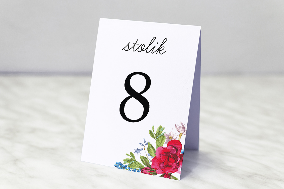 Numery stołów wesele Numer stolika "Kwiatowe tła" - Pąsowe róże