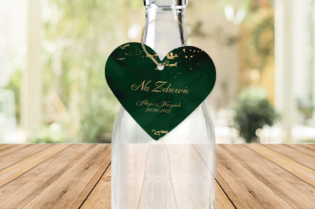 Dodatki ślubne Zawieszka na alkohol w kształcie serca - Szmaragdowe ze złotem