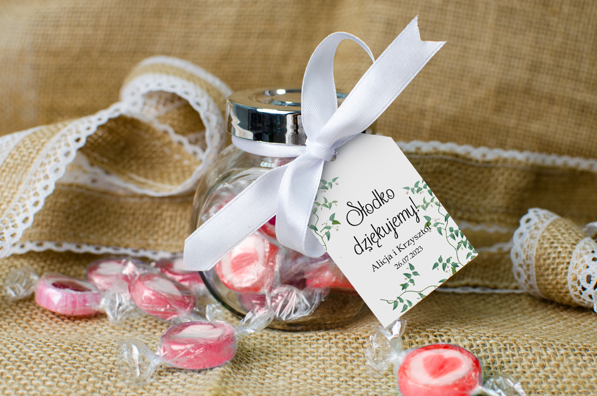 Cukierki dla gości weselnych Cukierki w słoiku z personalizacją - Delikatnie i z klasą