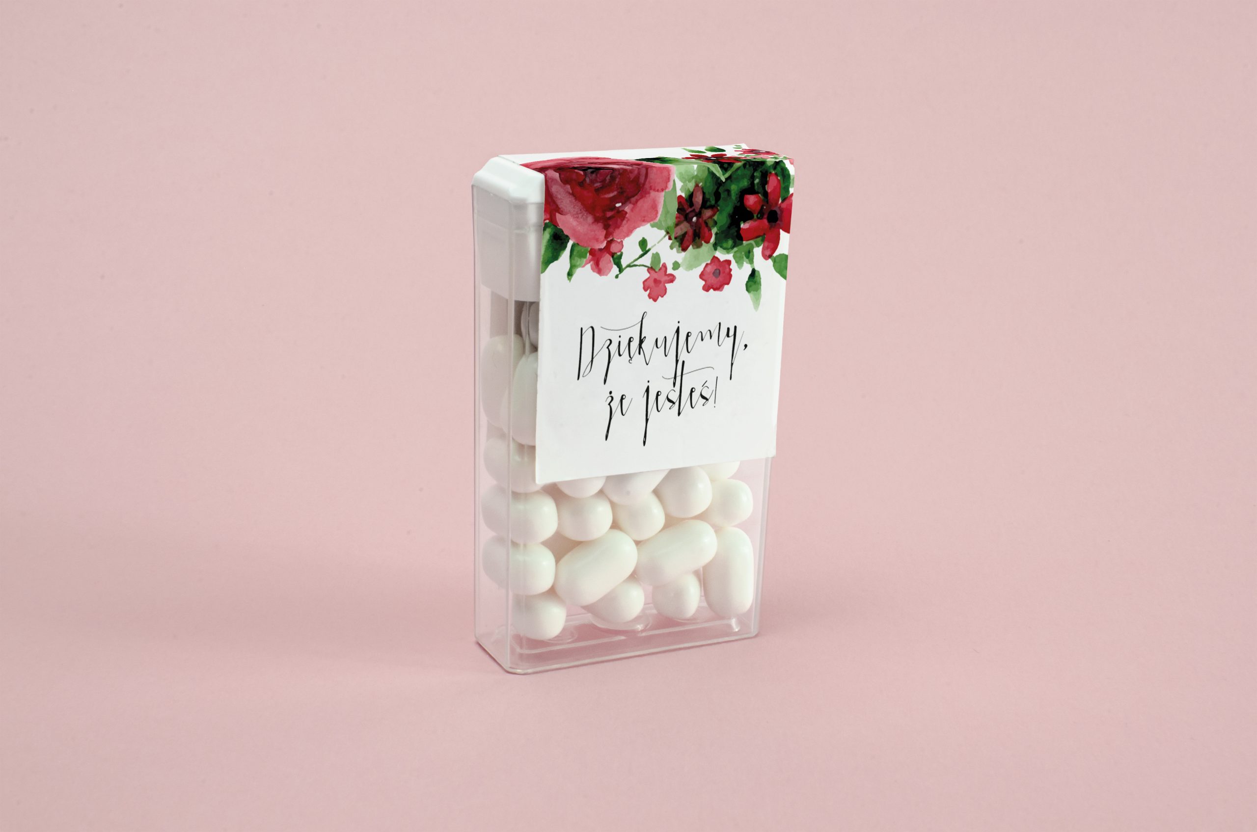 Cukierki dla gości weselnych Tic tac podziękowanie dla gości - Burgundowe róże