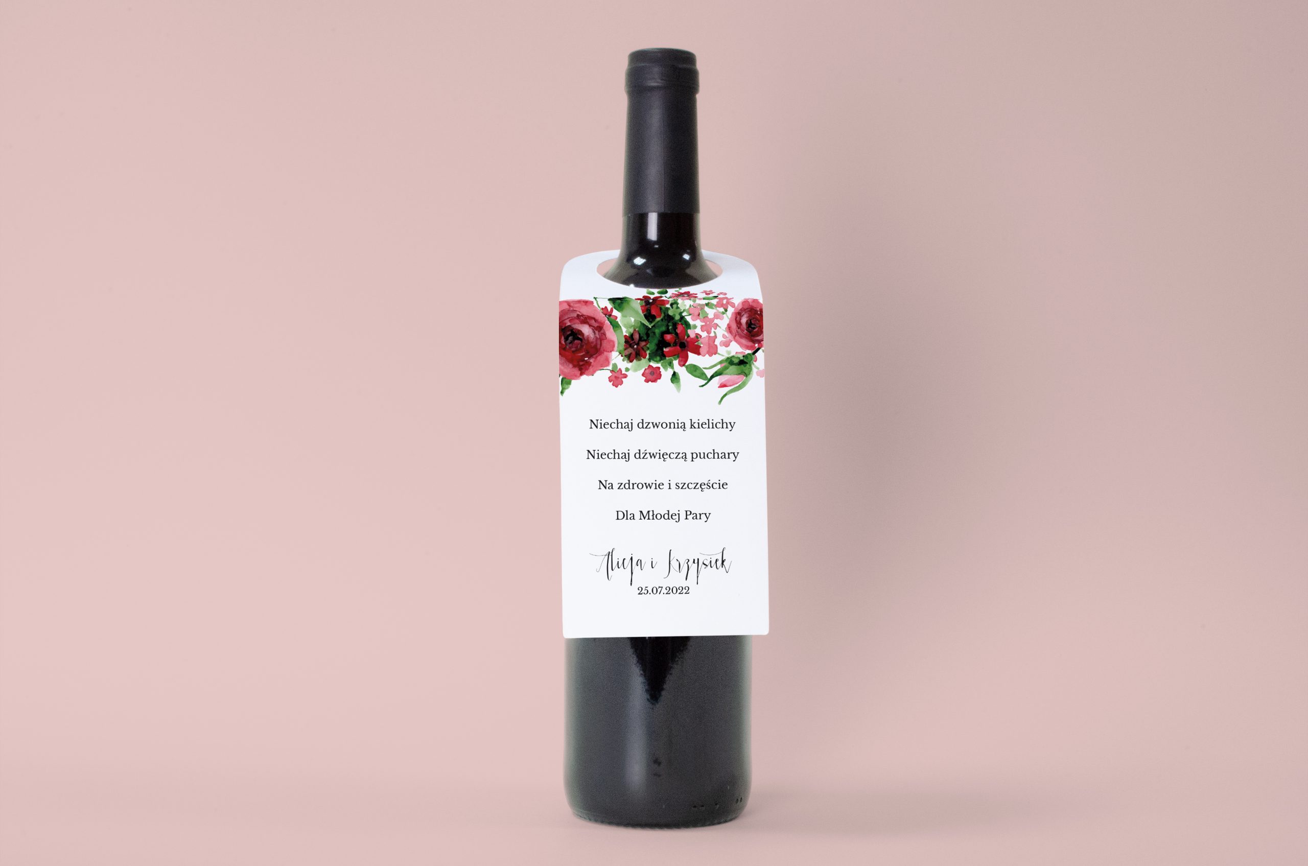 Dodatki ślubne Zawieszka na alkohol - Burgundowe róże
