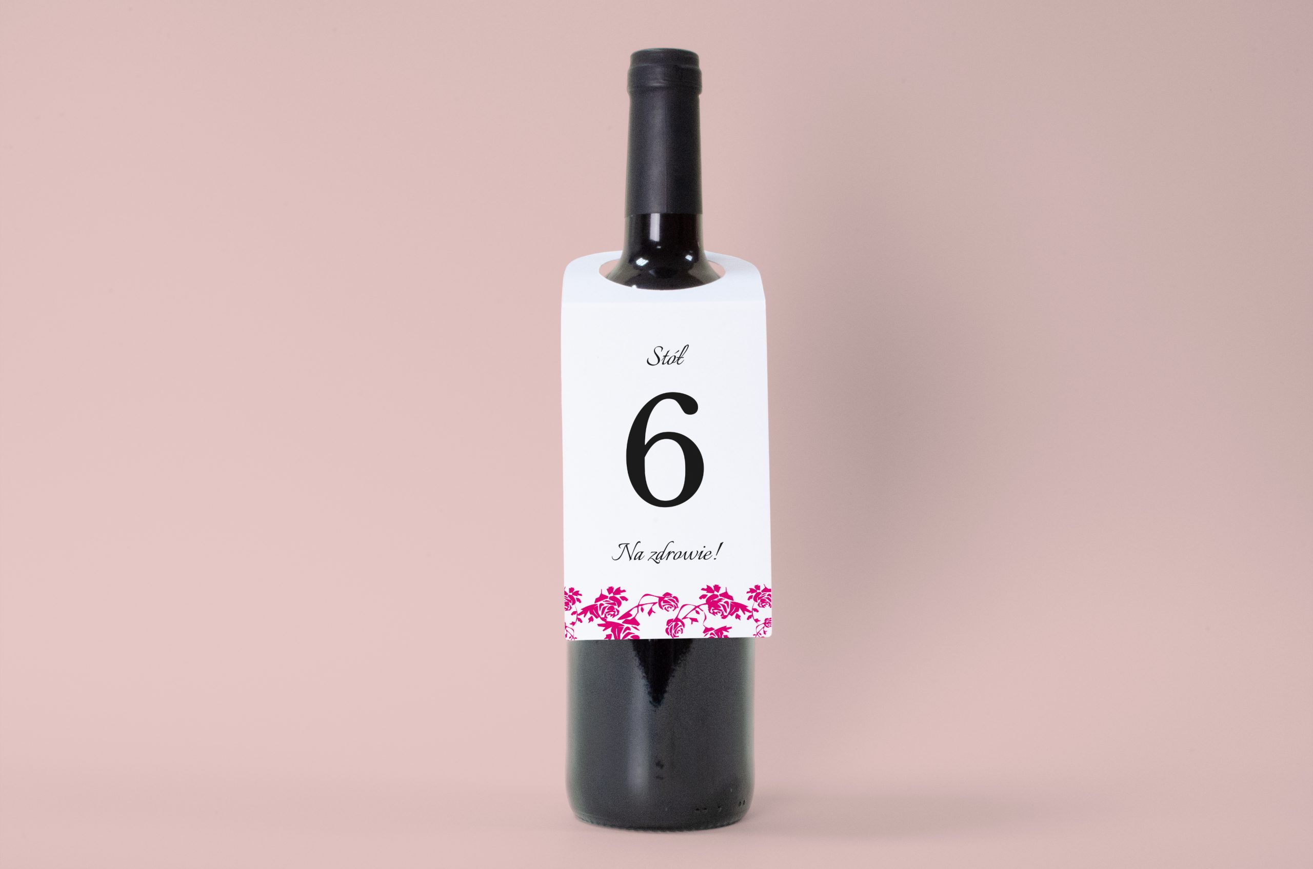 Dodatki ślubne Zawieszka numerek na butelkę - Ornament z kokardką - różowe