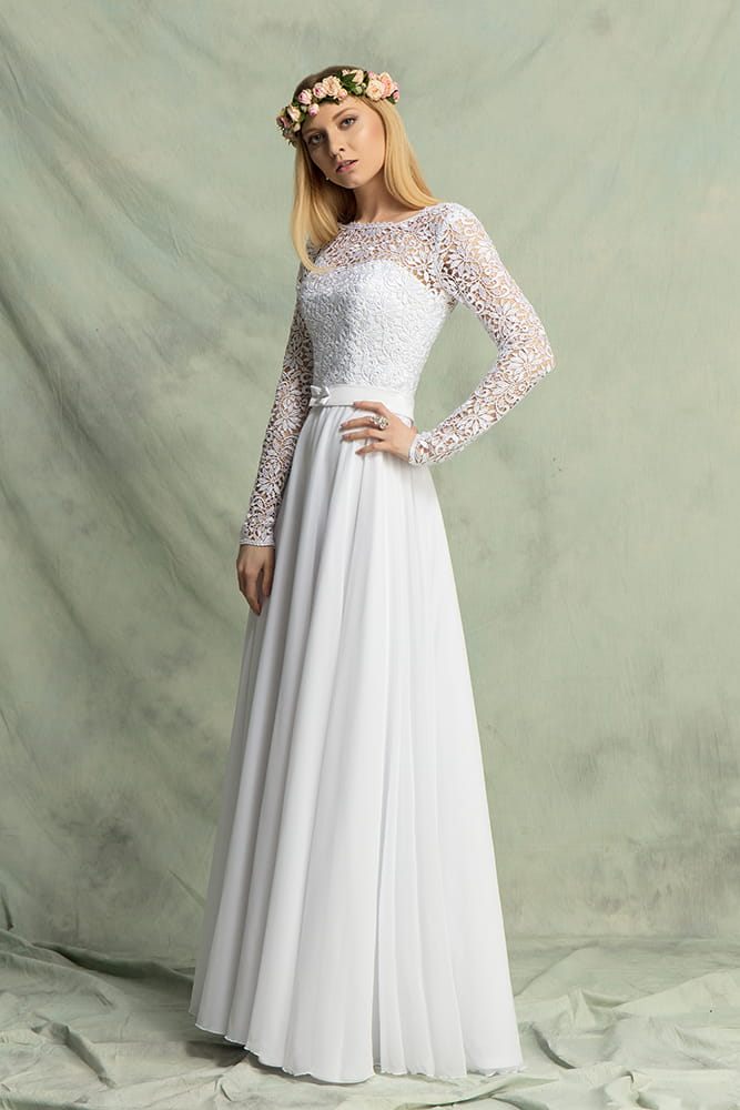 Suknie ślubne Piękna suknia vintage z wysokim dekoltem