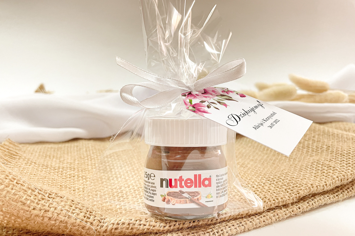 Nutella dla gości Nutella w woreczku podziękowanie dla gości - Boho eco wzór 4
