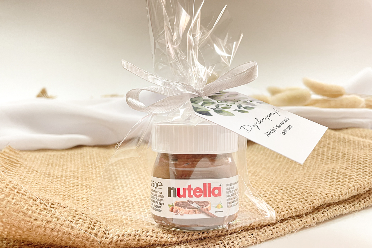 Nutella podziękowanie dla gości Nutella w woreczku podziękowanie dla gości - Subtelne gałązki