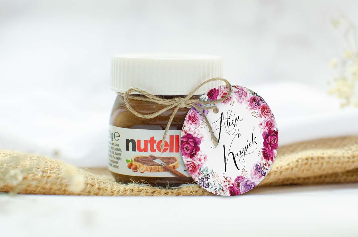 Nutella dla gości Nutella podziękowanie dla gości - Fuksjowe peonie