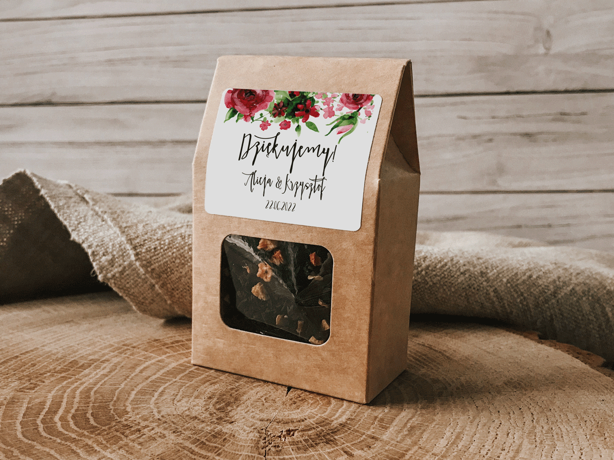 Herbata dla gości weselnych Pudełko z herbatą dla gości - Burgundowe róże