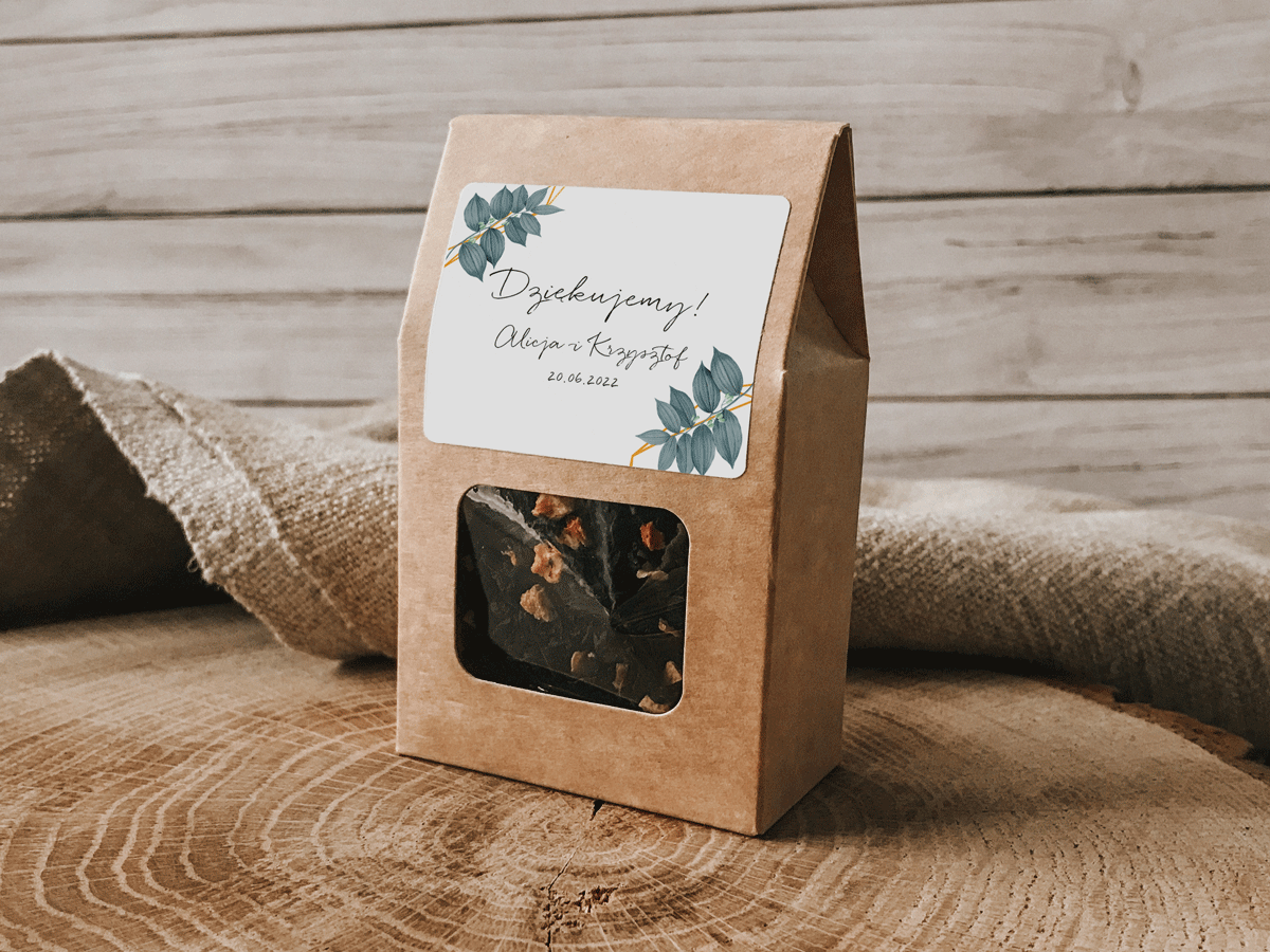 Herbata dla gości weselnych Pudełko z herbatą dla gości - Geometryczne liście