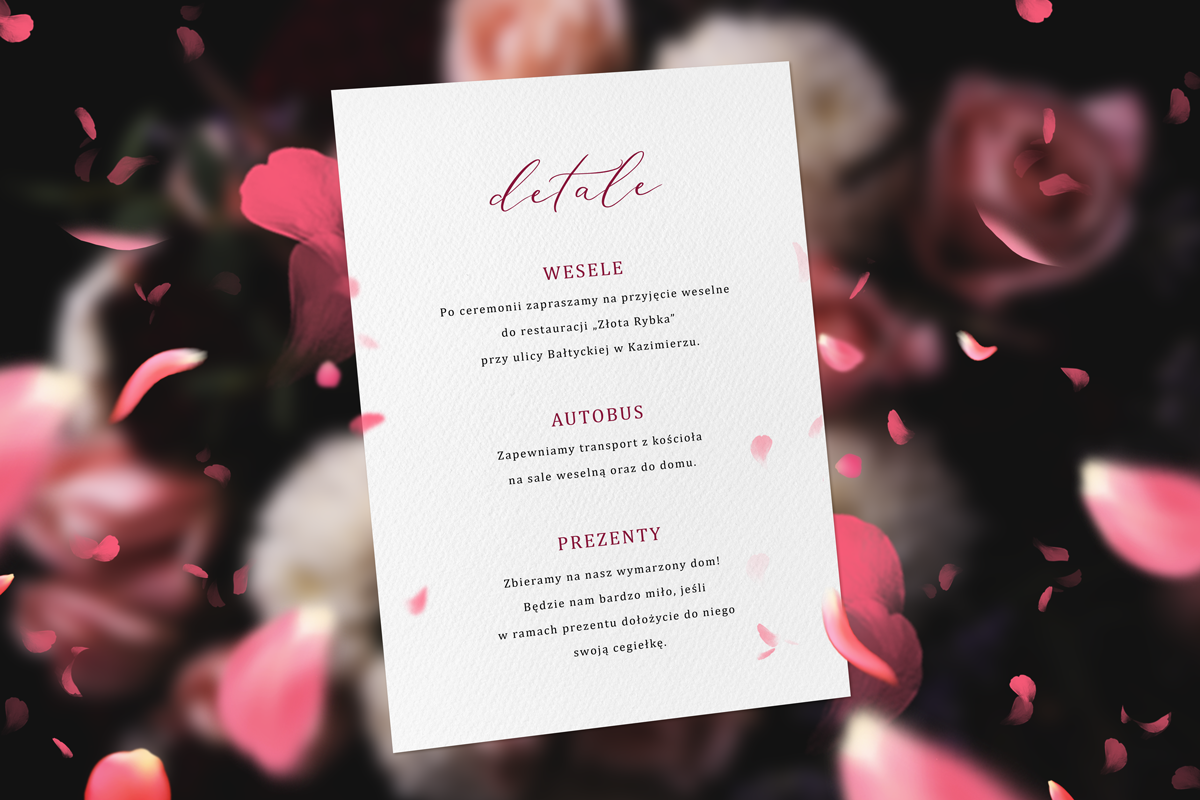 Karta Informacyjna/detale Do Zaproszenia Premium - Rozkwit - Minimalistyczne Z Motywami Kwiatów Róż