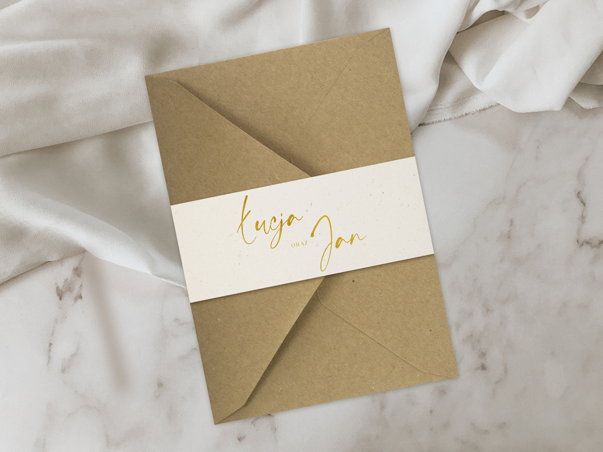 Dodatki ślubne Opaska na kopertę do zaproszenia ślubnego B6 złoconego - Laura