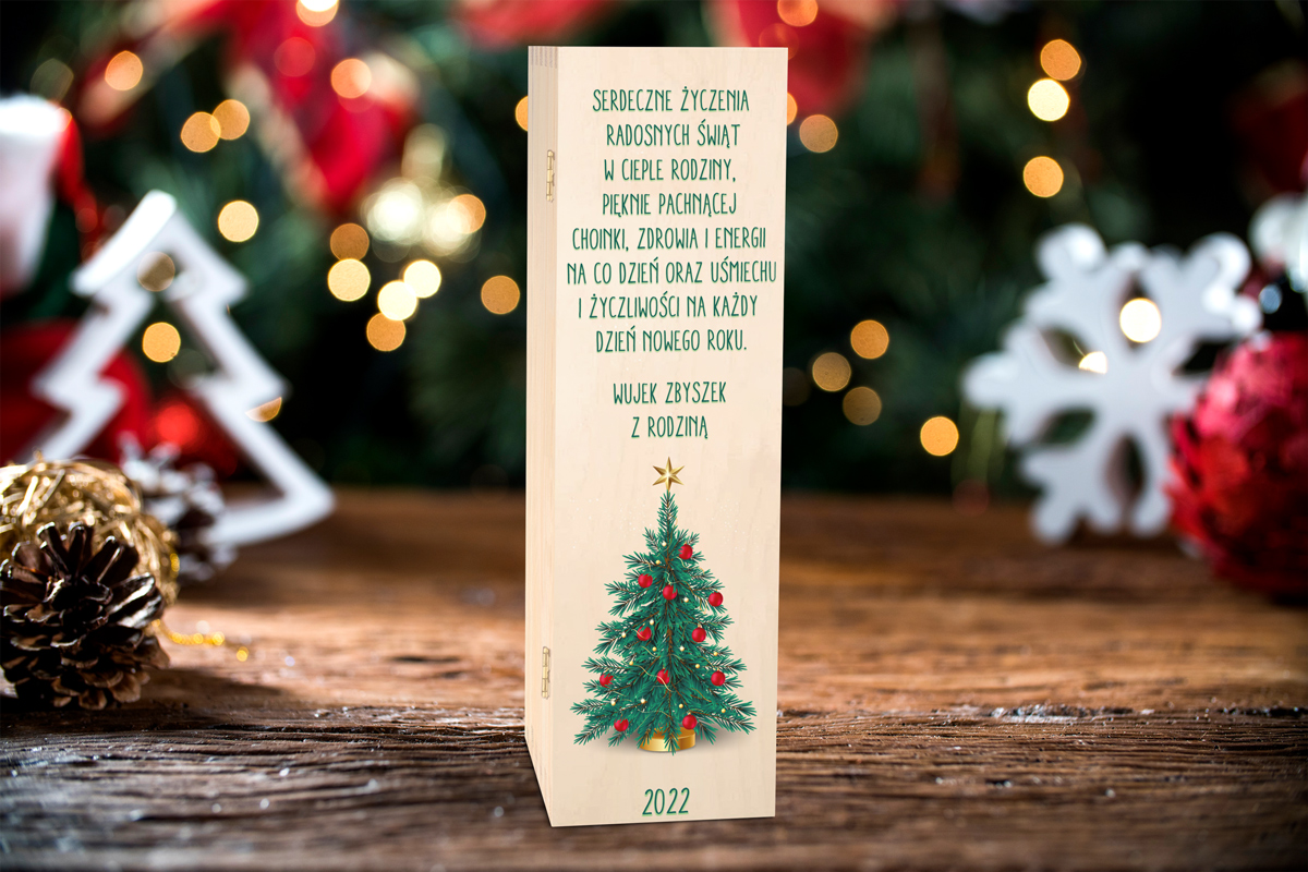 Pomysły na prezenty Prezent na Święta - Skrzynka na wino - wzór Choinka