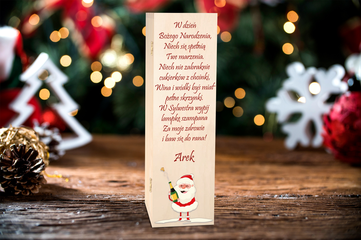 Pomysły na prezenty Prezent na Święta - Skrzynka na wino - wzór Mikołaj