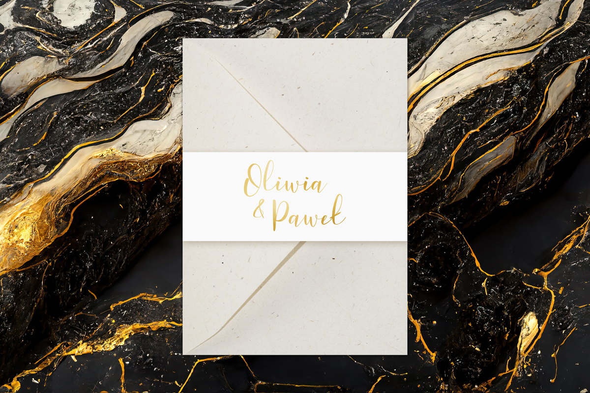 Dodatki ślubne Opaska na kopertę do Zaproszenia Premium - Ozłoceni - Złocone glamour w minimalistycznym stylu