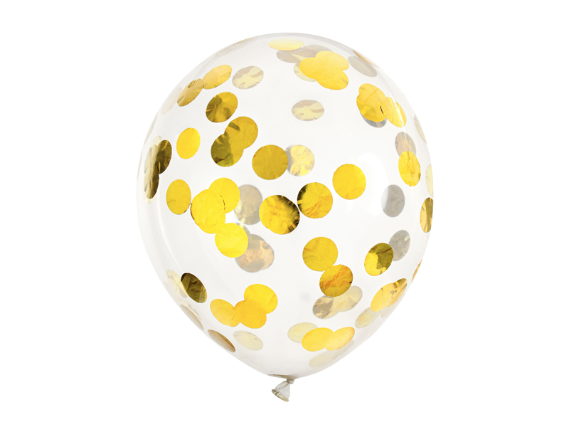 Balony na chrzest Balony z konfetti - kółka, 30cm, złoty (1 op. / 6 szt.)