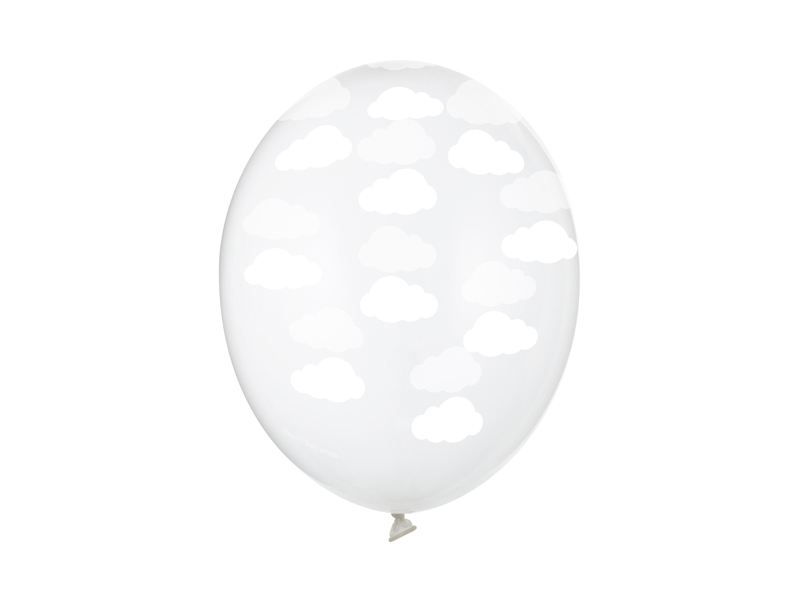 Balony na komunię Balony 30cm, Chmurki, Crystal Clear (1 op. / 6 szt.)