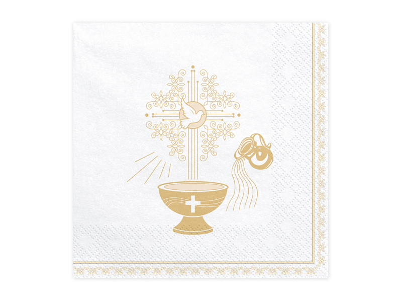 Dekoracje na chrzest Serwetki Chrzest Święty, 33x33cm, złoty (1 op. / 20 szt.)