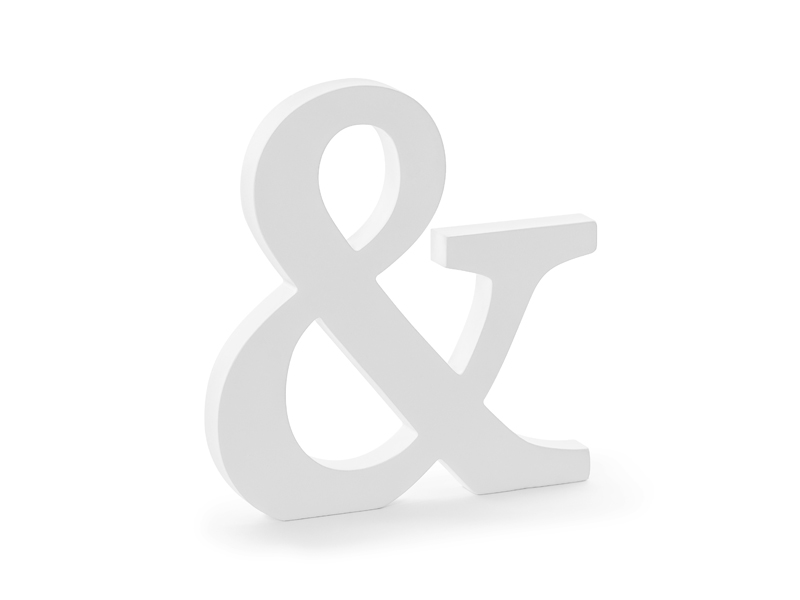 Litery na wesele Drewniany znak &, biały, 19,5x20,5cm