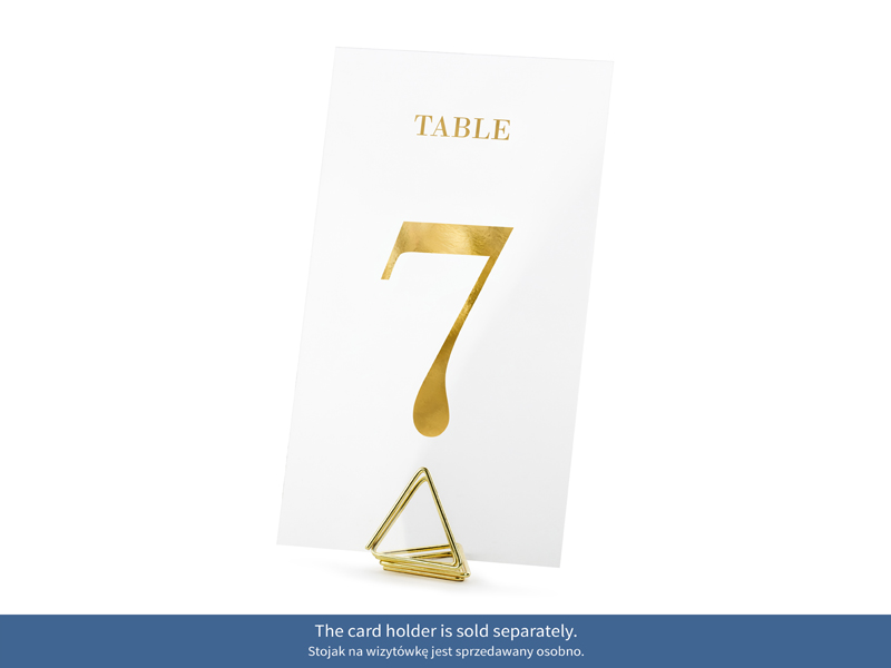 Dodatki ślubne Transparentne numery na stół, złoty, 7x12cm