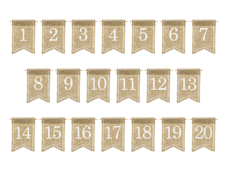 Drewniane numery stołów Jutowe numery na stoł, biały, 7x10,5cm