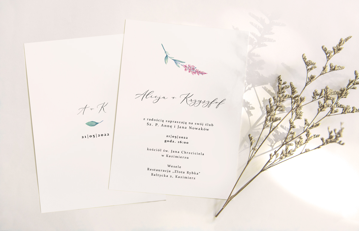 Zaproszenia Ślubne Zaproszenie ślubne B6 minimalistyczne - Różowa gałązka