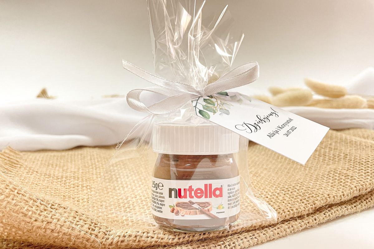 Nutella podziękowanie dla gości Nutella w woreczku podziękowanie dla gości - Botaniczne - Gałązki ze złotem