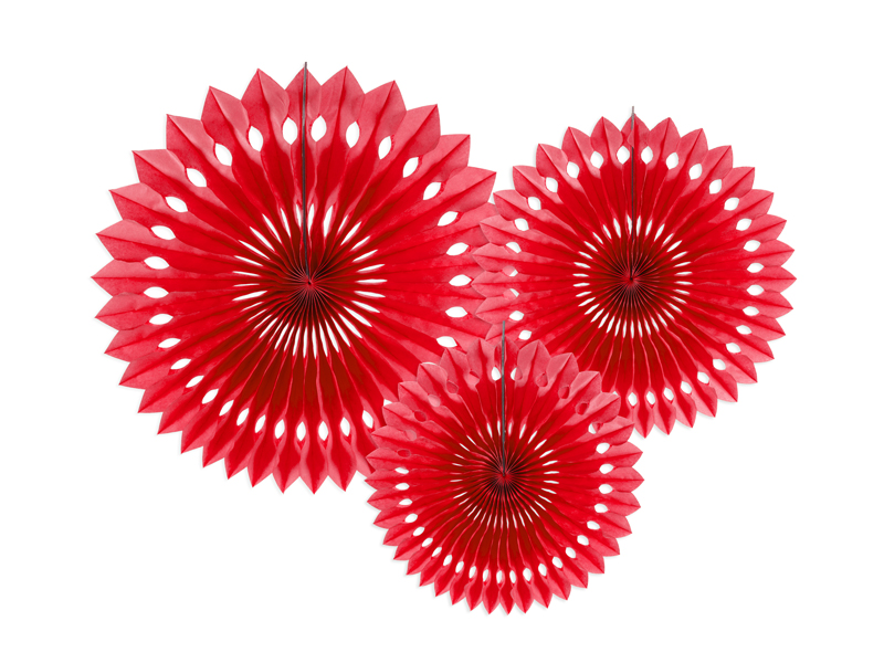 Dekoracje na walentynki Rozety dekoracyjne, czerwony, 20-30cm (1 op. / 3 szt.)