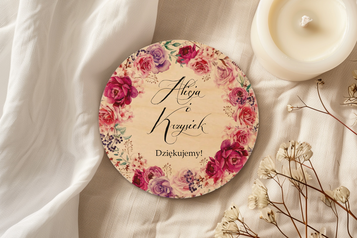 Magnesy ślubne Magnes koło - Podziękowanie dla Gości - Fuksjowe Peonie