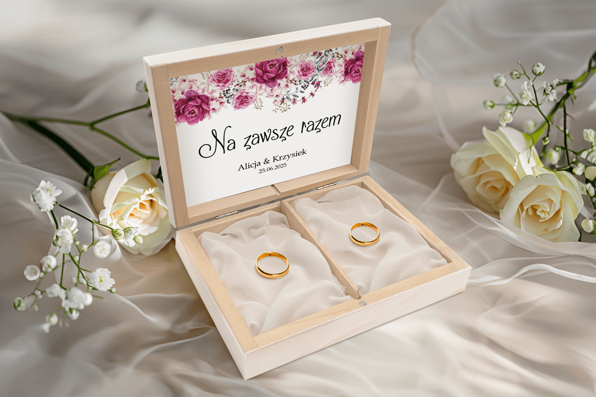 Dodatki ślubne Pudełko na Obrączki - Fuksjowe Peonie